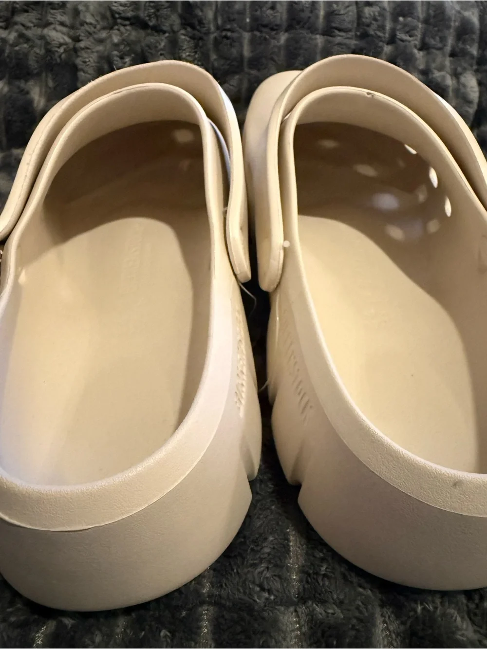 New Men’s Size 12 Birkenstock Cream Slip-On EVA Clogs with Adjustable Strap